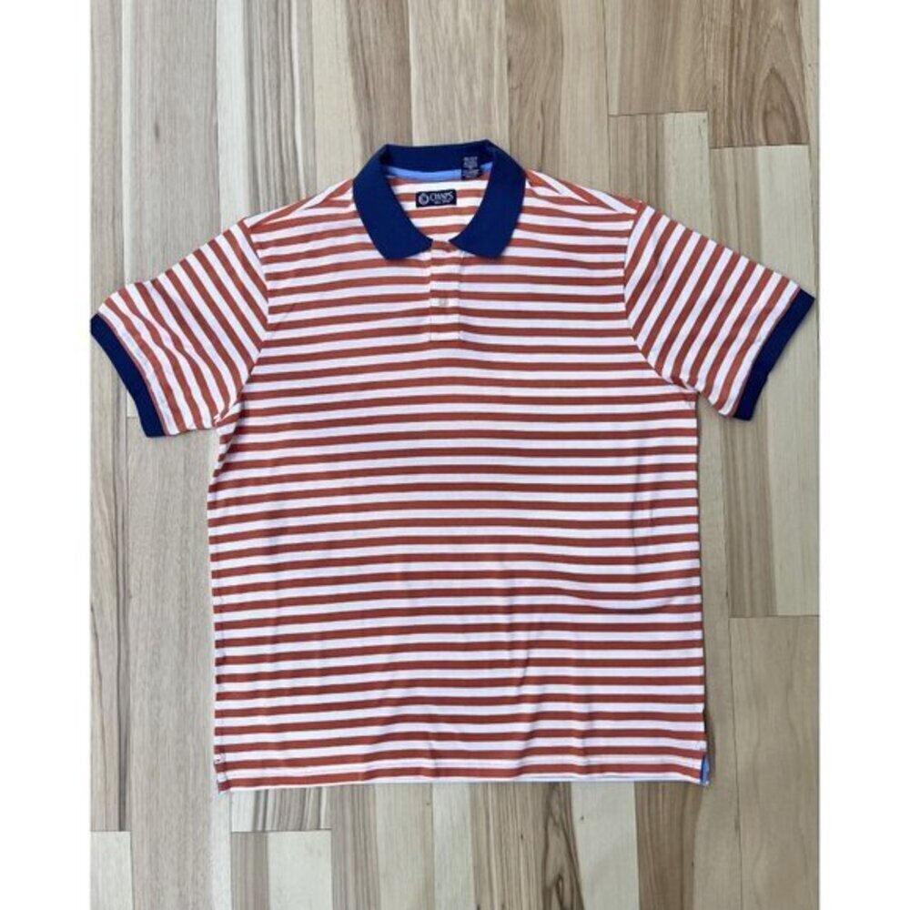 Chaps Men's Polo Shirt Orange White Stripe XL